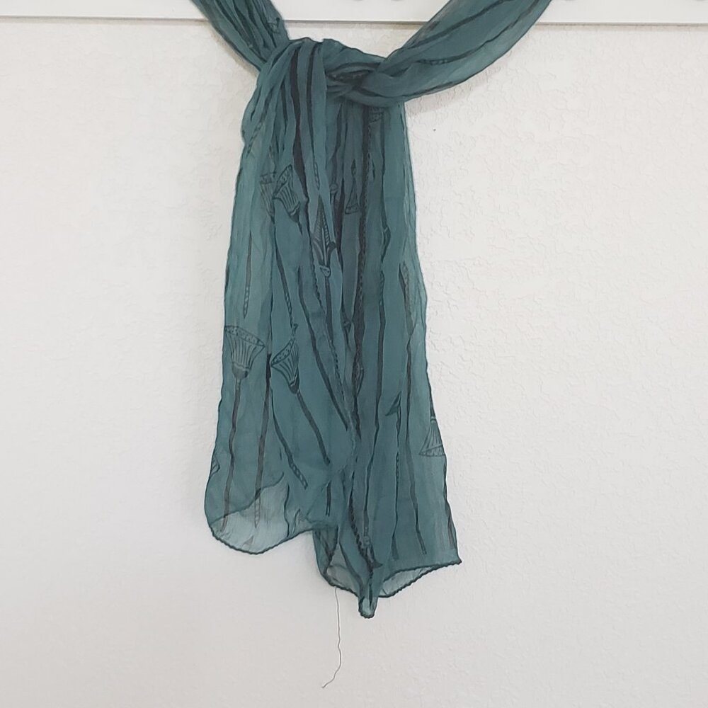 Filmy Green Scarf with Black Stripe Detail
